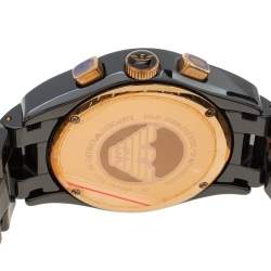 Pre Owned Emporio Armani Black Ceramic Rose Gold Tone Stainless Steel Ceramica AR1410 Men's Wristwatch 42 mm