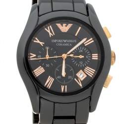 Pre Owned Emporio Armani Black Ceramic Rose Gold Tone Stainless Steel Ceramica AR1410 Men's Wristwatch 42 mm