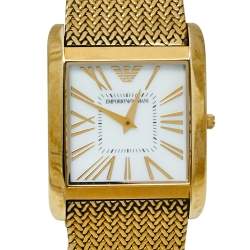 Pre Owned Emporio Armani Mother of Pearl Gold Plated Stainless Steel AR2016 Quartz Men's Wristwatch 31 MM