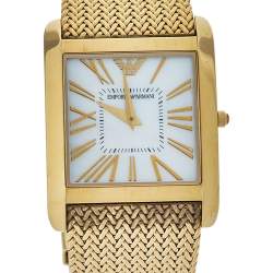Pre Owned Emporio Armani Mother of Pearl Gold Plated Stainless Steel AR2016 Men's Wristwatch 31 mm