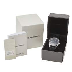 Pre Owned Emporio Armani Black Stainless Steel Leather Classic AR1865 Men's Wristwatch 41 mm