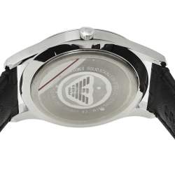 Pre Owned Emporio Armani Black Stainless Steel Leather Classic AR1865 Men's Wristwatch 41 mm