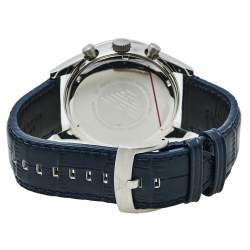 Pre Owned Emporio Armani Navy Blue Stainless Steel Leather AR6089 Men's Wristwatch 46 mm