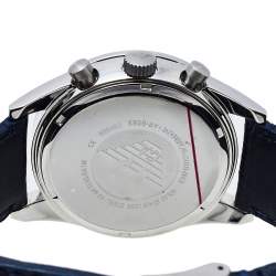 Pre Owned Emporio Armani Navy Blue Stainless Steel Leather AR6089 Men's Wristwatch 46 mm