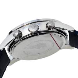 Pre Owned Emporio Armani Navy Blue Stainless Steel Leather AR6089 Men's Wristwatch 46 mm