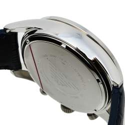 Pre Owned Emporio Armani Navy Blue Stainless Steel Leather AR6089 Men's Wristwatch 46 mm