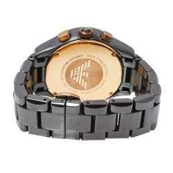 Pre Owned Emporio Armani Brown Ceramic & Gold Tone Stainless Steel Ceramica AR1447 Men's Wristwatch 39 mm