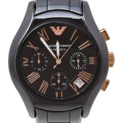 Pre Owned Emporio Armani Brown Ceramic & Gold Tone Stainless Steel Ceramica AR1447 Men's Wristwatch 39 mm