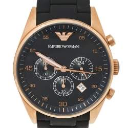 Pre Owned Emporio Armani Black Gold Tone Stainless Steel and Silicone AR5905 Men's Wristwatch 43 MM