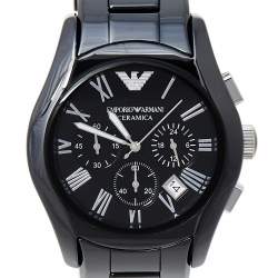 Pre Owned Emporio Armani Black Ceramic and Stainless Steel Ceramica AR1410 Men's Wristwatch 42 mm
