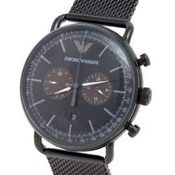 Pre Owned Emporio Armani Black PVD Coated Stainless Steel Aviator AR11142 Men's Wristwatch 43 mm