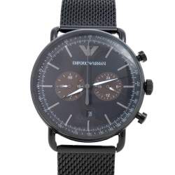 Pre Owned Emporio Armani Black PVD Coated Stainless Steel Aviator AR11142 Men's Wristwatch 43 mm