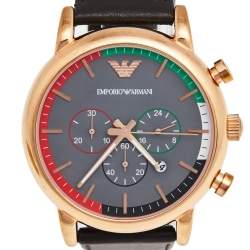 Pre Owned Emporio Armani Grey Rose Gold Plated Stainless Steel UAE National Day Edition AR80003 Men's Wristwatch 46 mm