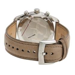 Pre Owned Emporio Armani Grey Stainless Steel Leather Sportivo AR6040 Men's Wristwatch 42 mm 