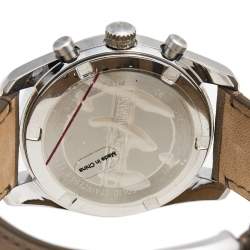 Pre Owned Emporio Armani Grey Stainless Steel Leather Sportivo AR6040 Men's Wristwatch 42 mm 