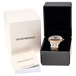 Pre Owned Emporio Armani Silver Two Tone Stainless Steel Lambda AR11044 Men's Wristwatch 43 mm