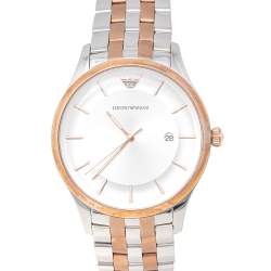 Pre Owned Emporio Armani Silver Two Tone Stainless Steel Lambda AR11044 Men's Wristwatch 43 mm