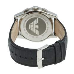 Pre Owned Emporio Armani Black Stainless Steel Leather Classic Chronograph AR-1633 Men's Wristwatch 42 mm