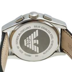 Pre Owned Emporio Armani Black Stainless Steel Leather Classic Chronograph AR-1633 Men's Wristwatch 42 mm