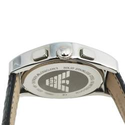 Pre Owned Emporio Armani Black Stainless Steel Leather Classic Chronograph AR-1633 Men's Wristwatch 42 mm