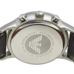 Pre Owned Emporio Armani Silver Stainless Steel Leather Classic AR-2432 Men's Wristwatch 43 mm