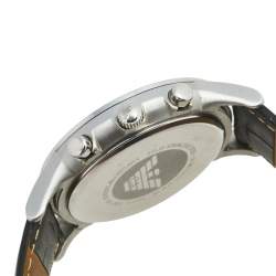 Pre Owned Emporio Armani Silver Stainless Steel Leather Classic AR-2432 Men's Wristwatch 43 mm