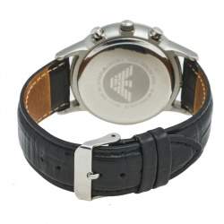 Pre Owned Emporio Armani Silver Stainless Steel Leather Classic AR-2432 Men's Wristwatch 43 mm