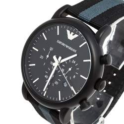 Pre Owned Emporio Armani Black PVD Coated Stainless Steel Canvas Luigi AR-1948 Men's Wristwatch 46 mm