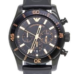 Pre Owned Emporio Armani Black PVD Coated Stainless Steel Rubber Sportivo AR5946 Men's Wristwatch 44 mm