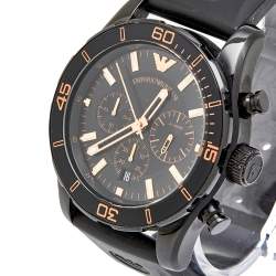 Pre Owned Emporio Armani Black PVD Coated Stainless Steel Rubber Sportivo AR5946 Men's Wristwatch 44 mm