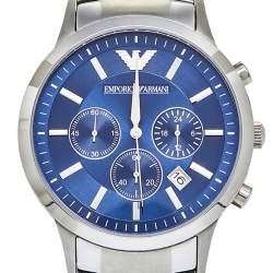 Pre Owned Emporio Armani Blue Stainless Steel AR2448 Men's Wristwatch 43 mm