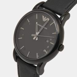 Pre Owned Emporio Armani Black PVD Coated Stainless Steel Leather Classic AR1732 Men's Wristwatch 41 mm 