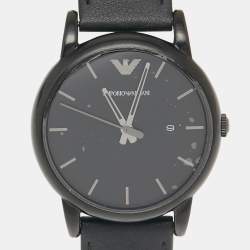 Pre Owned Emporio Armani Black PVD Coated Stainless Steel Leather Classic AR1732 Men's Wristwatch 41 mm 