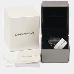 Pre Owned Emporio Armani Black PVD Coated Stainless Steel Leather Classic AR1732 Men's Wristwatch 41 mm 