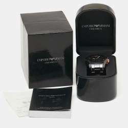 Pre Owned Emporio Armani Black Ceramic Rose Gold Plated Stainless Steel Cermica AR1410 Men's Wristwatch 42 mm 