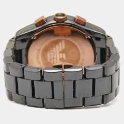 Pre Owned Emporio Armani Black Ceramic Rose Gold Plated Stainless Steel Cermica AR1410 Men's Wristwatch 42 mm 