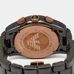 Pre Owned Emporio Armani Black Ceramic Rose Gold Plated Stainless Steel Cermica AR1410 Men's Wristwatch 42 mm 