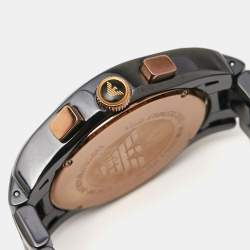 Pre Owned Emporio Armani Black Ceramic Rose Gold Plated Stainless Steel Cermica AR1410 Men's Wristwatch 42 mm 