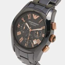 Pre Owned Emporio Armani Black Ceramic Rose Gold Plated Stainless Steel Cermica AR1410 Men's Wristwatch 42 mm 