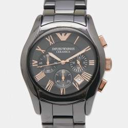 Pre Owned Emporio Armani Black Ceramic Rose Gold Plated Stainless Steel Cermica AR1410 Men's Wristwatch 42 mm 