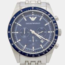 Pre Owned Emporio Armani Blue Stainless Steel Sportivo AR6072 Men's Wristwatch 46 mm