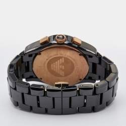 Pre Owned Emporio Armani Black Ceramic Rose Gold Plated Stainless Steel Ceramica AR1410 Men's Wristwatch 43 mm 