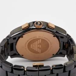 Pre Owned Emporio Armani Black Ceramic Rose Gold Plated Stainless Steel Ceramica AR1410 Men's Wristwatch 43 mm 