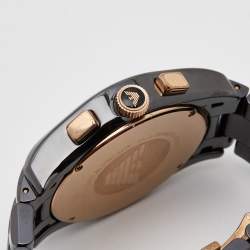 Pre Owned Emporio Armani Black Ceramic Rose Gold Plated Stainless Steel Ceramica AR1410 Men's Wristwatch 43 mm 