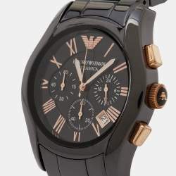 Pre Owned Emporio Armani Black Ceramic Rose Gold Plated Stainless Steel Ceramica AR1410 Men's Wristwatch 43 mm 