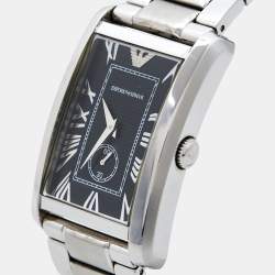 Pre Owned Emporio Armani Black Stainless Steel Classic AR1608 Men's Wristwatch 32 mm 