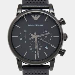 Pre Owned Emporio Armani Black PVD Coated Stainless Steel Leather Classic AR1737 Men's Wristwatch 41 mm