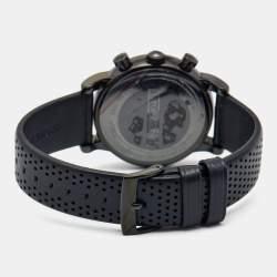 Pre Owned Emporio Armani Black PVD Coated Stainless Steel Leather Classic AR1737 Men's Wristwatch 41 mm