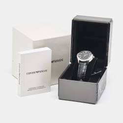 Emporio Armani Black Stainless Steel Embossed Leather Velente AR0644 Women's Wristwatch 35 mm