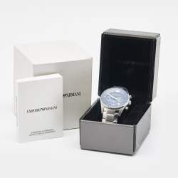 Pre Owned Emporio Armani Blue Stainless Steel AR5860 Men's Wristwatch 43 mm